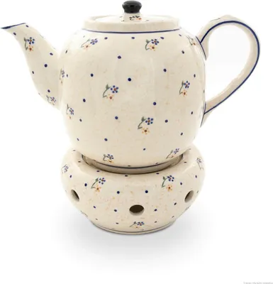 Produktbild von Original Bunzlauer Keramik 1,5 Liter Teekanne Ø27,2 cm mit bauchigem Stövchen Design 111
