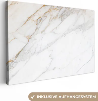 Produktbild von MuchoWow® - Leinwandbilder - Marmor - Stein - Weiß - Gold - Marmoroptik - Stein - Luxus, Wandbild, Wanddeko Bilder Wohnzimmer, 120x80 cm