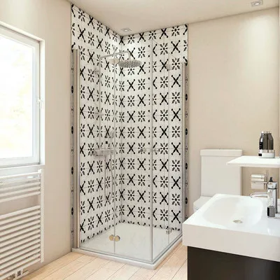Produktbild von Duschrückwand BREUER Fliesenoptik Orient schwarz-weiß 100 x 210 cm 9482534000202