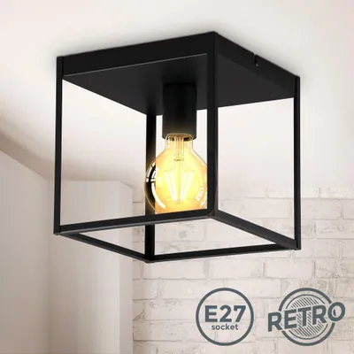 Obrázok produktu pre Retro stropné svietidlo čierne matné kovové 1-lampa E27 LED hranatá 22x22cm