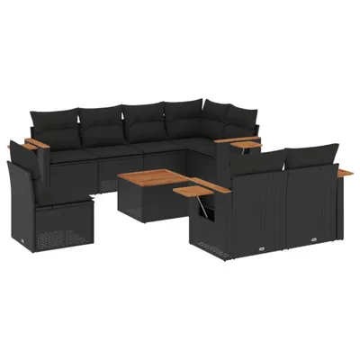 Produktbild von 9-tlg. Garten-Sofagarnitur mit Kissen Schwarz Poly Rattan