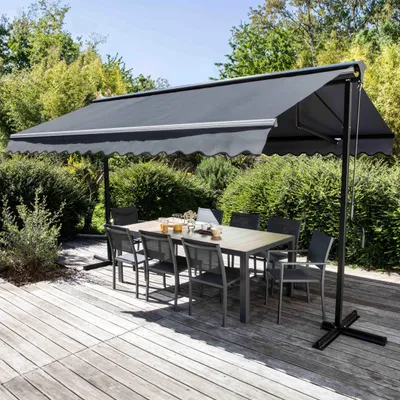 Image de Store double pente avec coffre 3 x 4 m en aluminium gris anthracite
 - Oviala Delgada