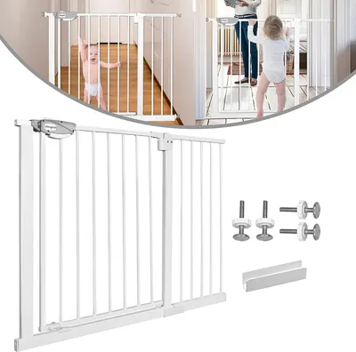 Obrázek produktu pro ACXIN Schodišťová branka bez vrtání, bezpečnostní branka do dveří Jednoruční otevírání＆ Kovová schodišťová branka s automatickým zavíráním pro děti a domácí zvířata, 105-115 cm, bílá