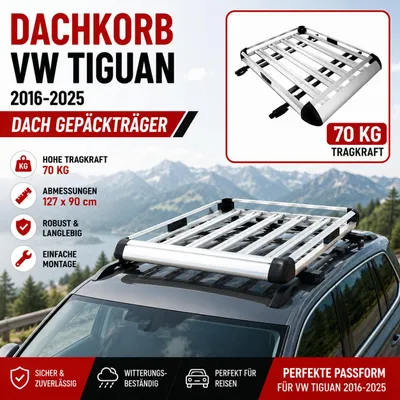 Zdjęcie produktu dla Bagażnik dachowy do samochodu VW Tiguan (2016-2025) | Wymiary: 127 x 90 cm, productTiles.product.images.aiGenerated