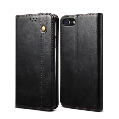 Obrázek produktu pro Pouzdro pro iPhone 8/7/6s/6/SE 2020, kožené flip pouzdro peněženka s funkcí stojánku černé