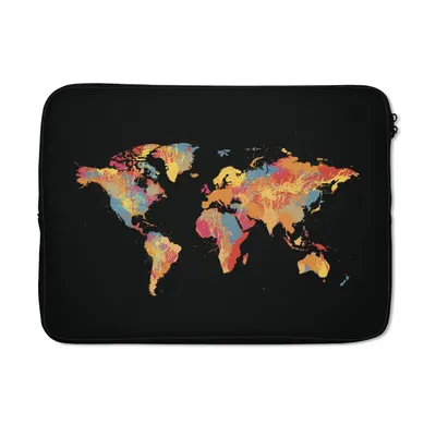 Produktbild von MuchoWow® Laptop Hülle 13 Zoll Weltkarte - Spritzer - Farben Laptoptasche - Laptophülle - Sleeve - Rundumschutz