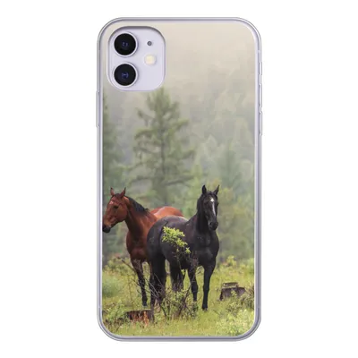 Produktbild von MuchoWow® Handyhülle Schutzhülle Hülle für iPhone 11 Pferde - Wald - Nebel Silikon Softcase Handy Hülle - Handytasche