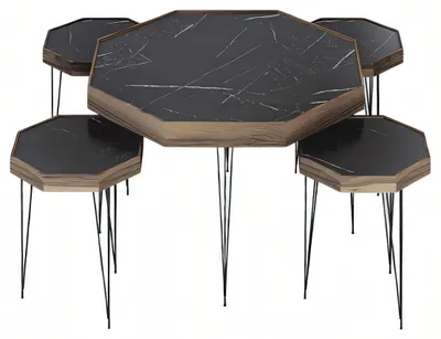 Produktbild von Schwarzer Holz Couchtisch mit Beistelltischen modern eleganter Stil