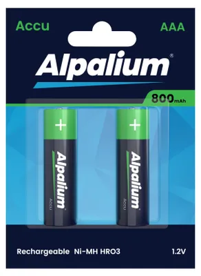 A retail package containing two AAA rechargeable batteries.