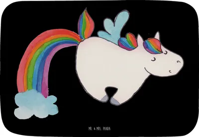Produktbild von Mr. & Mrs. Panda Badvorleger Einhorn Fliegendes Pferd - Schwarz - Geschenk, Unicorn, Realität, Regenbogen, Badezimmerteppich, Badematte, Glitzer, Duschvorleger, Spielen