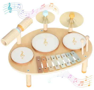 Produktbild von AIYAPLAY Kinder Schlagzeug 4-in-1 Musikinstrumente Set mit Trommeln Xylophon