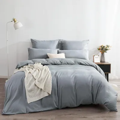 Produktbild von Soifox Bettwäsche Set 200x220 Grau Mikrofaser bügelfrei mit Reißverschluss