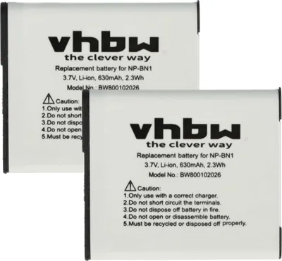 Produktbild von vhbw 2x Akku Ersatz für Sony NP-BN1 für Kamera (600 mAh, 3,6 V, Li-Ion)