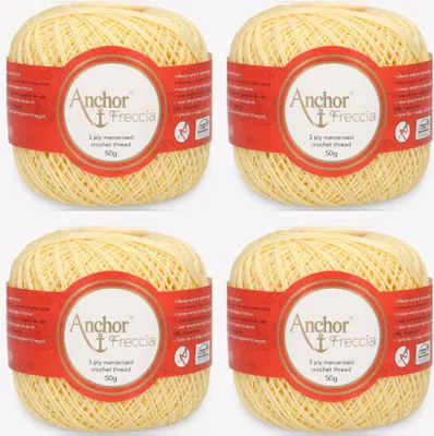 Image de 4 pelotes d'Anchor Freccia 6 – Fil de coton fin pour les projets au crochet (couleur 00300)