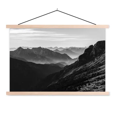 Produktbild von MuchoWow® Textilposter Berge - Natur - Nebel 150x100 cm mit holzfarbenen Rahmen - Posters