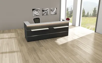 Produktbild von Kerkmann Design-Theke Atlantis 2 Anthrazit 2-seitig gerade (B)2950x(T)920x(H)1080 mm ohne LED-Leuchtleiste-ohne Taschenablage