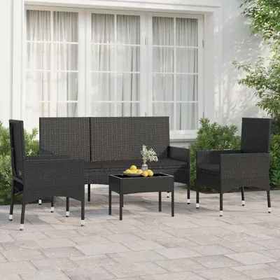 Image de Ensemble de salon de jardin comprenant une table et des chaises - avec coussins confortables, plateau de table en verre et accoudoirs