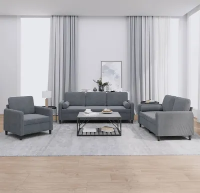 Produktbild von Cloris DesignMöbel 3-tlg. Sofagarnitur mit Kissen Dunkelgrau Samt , Schlafsofas 2024 Neu