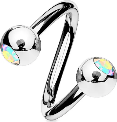 Produktbild von viva-adorno Lippenpiercing Chirurgenstahl Labret Spirale Twister Kristall Doppelkugel verschiedene Farben und Größen Z336,Rainbow