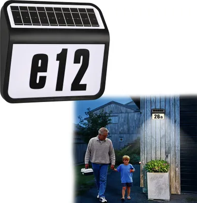Produktbild von LARS360 Solar beleuchtete Hausnummer mit 2 LED Solarhausnummer Solarleuchte Hausnummer LED Wandleuchte aus Edelstahl Schwarz