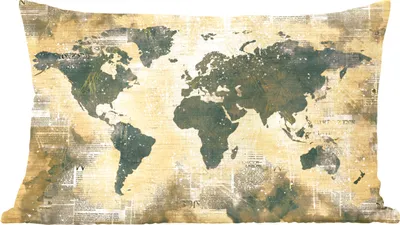 Produktbild von MuchoWow® Zierkissen Sofakissen Wohnzimmer Dekokissen 50x30 cm Weltkarte - Grau - Zeitung - Wohnzimmerdekoration - Polster mit Photo