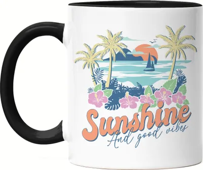 Produktbild von Sunshine and Good Vibes Tasse Schwarz Meer Ozean Surf Sonne Strandkind