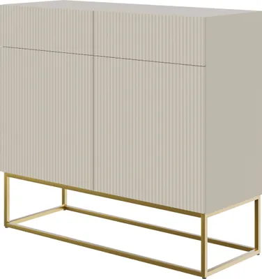Produktbild von Selsey Sideboard VELDIO, Graubeige Taupe, 2-türig, goldenes Metallgestell, geriffelte Fronten, laminierte Platte, MDF, Metall, 100x90x38 cm (BxHxT), Soft-Close, Push-to-open, pflegeleicht