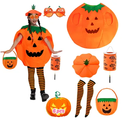 Halloween-Kürbis-Kostüm für Kinder, 6-teilig, mit Zubehör