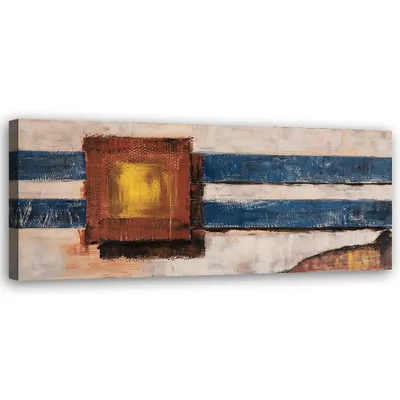 Obrázek produktu pro Obraz na plátně modré čáry malovaná abstrakce 90x30 cm Feeby hnědá nástěnná malba připravená k zavěšení