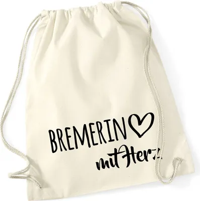 Produktbild von Huuraa Turnbeutel Bremerin mit Herz 12 Liter Natural Baumwolle Rucksack Geschenkidee