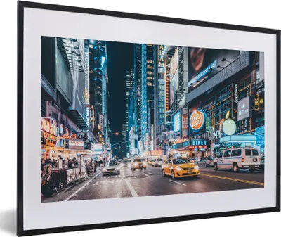 Produktbild von MuchoWow® MuchoWow® Gerahmtes Poster New York bei Nacht 60x40 cm - Poster mit zchwarzem Bilderrahmen - Schlafzimmer - Plakat in Rahmen - Drucken