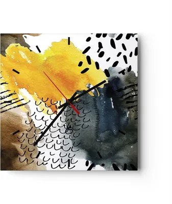 Produktbild von Wanduhr - Quadrat - Glasuhr - Abstraktion Muster Flecken - 30x30cm - Schleichendes Uhrwerk - Lautlos - zum Aufhängen bereit - Dekoration Modern - Wanddekoration aus Glas - C3AC30x30-4282