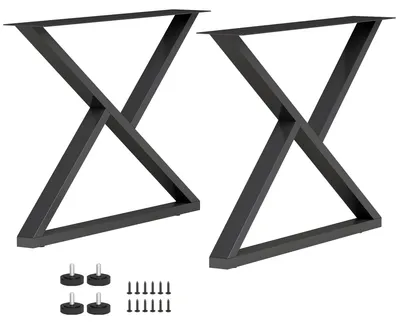 Produktbild von Set mit 2 X-f?rmigen Tischbeinen aus Stahl, inklusive 12 Schrauben und 4 verstellbaren Fš¹?en, Industriestil, Schwarz