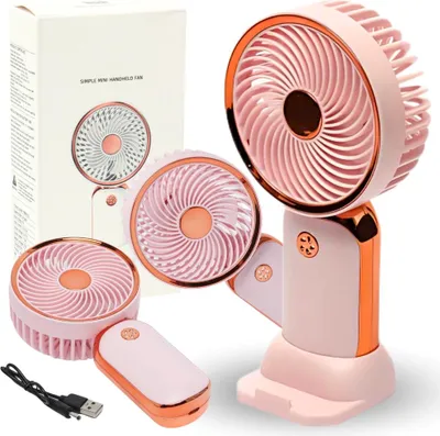 Zdjęcie produktu dla Mini wiatrak wentylator biurkowy przenośny akumulator usb różowy gold rose