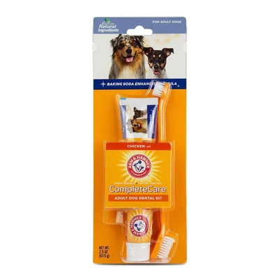 Produktbild von Set 1x Zahnpasta und 2x Bürsten für Hunde, Arm & Hammer, Complete Care, Enzymatisch, Hühnergeschmack, 67.5gr