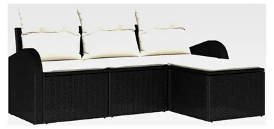 Produktbild von 4-teiliges Garten Sofa Set mit Kissen Schwarz Poly Rattan Lounge Sofa Outdoor
