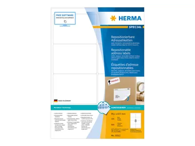 Image de Étiquettes d'adresse HERMA A4 blanches 99,1 x 67,7 mm, repositionnables, 800 pièces