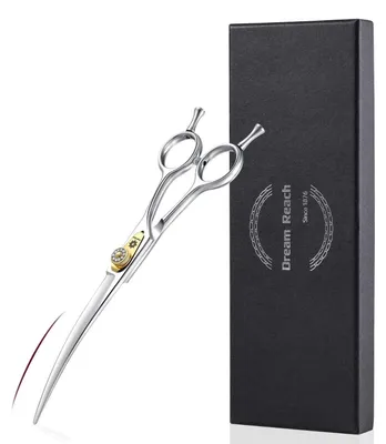 Obrázek produktu pro Nůžky pro psy, zakřivené, délka 7 palců (17,8 cm), vyrobené z japonské nerezové oceli 440C, s ergonomickou rukojetí