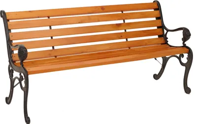 Produktbild von Gartenbank MCW-O25, Sitzbank Parkbank Holzbank 3-Sitzer, Gusseisen Holz Kiefer, 164cm  teak
