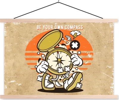 Produktbild von MuchoWow® Textilposter Kompass - Vintage - Zitat 120x80 cm mit holzfarbenen Rahmen - Aufhängeset