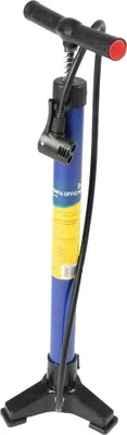 Immagine prodotto di On Bike Pompa da officina per biciclette in metallo blu con impugnatura a T, tre piedi, gonfiaggio rapido di valvole Presta, Schrader e Dunlop - solida e professionale