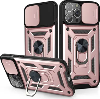 Produktbild von iPhone 14 Pro Hülle mit 360° Drehbarer Magnetische Ring Ständer Halter Dia Kameraschutz TPU Bumper Silikon Schutzhülle für iPhone 14 Pro Rosa