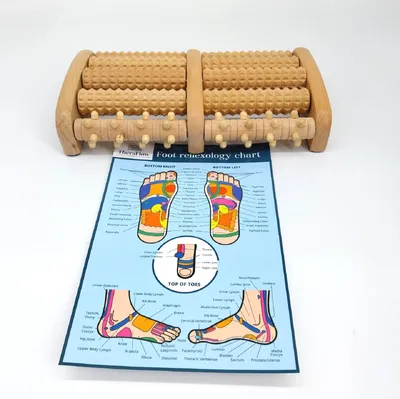 Produktbild von TheraFlow Fußmassagerolle fur Plantarfasziitis Holz inkl. Fußreflexzonenkarte - Fußmassagegerät, Fußmassage Fersensporn Massagegerät für Füße, Fußreflexzonenmas und Fussmassagegerät