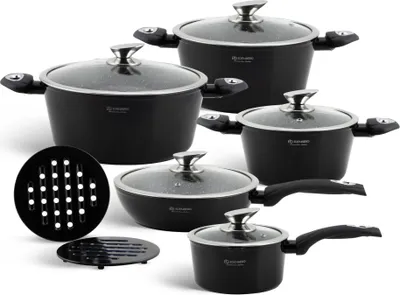 Image de Elégant set de 12 casseroles noires, en marbre, induction, cadeau, EDENBERG