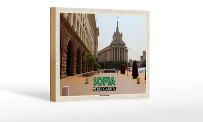 Produktbild von Holzschild Reise 18x12 cm Sofia Bulgarien Ministerrat Gebäude