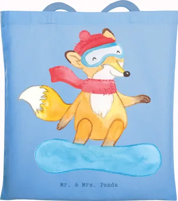 Produktbild von Mr. & Mrs. Panda Jutebeutel Hase Snowboarden - Sky Blue - Geschenk, Snowboard, Tote Bag, Tasche, Snowboardschule, Winterurlaub, Laptoptasche, Wintersport, Schultasche