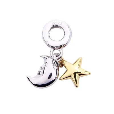 Produktbild von PANDACHARMS Mond und Stern Charm Anhänger, 925er Sterling Silber, passt zu Pandora