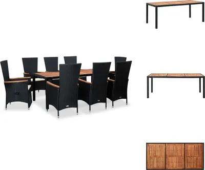 Produktbild von vidaXL 9-tlg. Garten-Essgruppe mit Auflagen Poly Rattan Schwarz - Gartenmöbel-Sets
