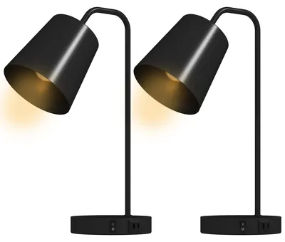 Productafbeelding van HOMCOM set van 2 tafellampen, zwart, met USB-A en USB-C aansluitingen