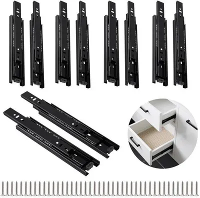 Productafbeelding van Set van 10 Ladegeleiders, Volledig Uittrekbaar, 20 cm, Zwart, Uittrekrails, Onderbevestiging met Bevestigingsschroeven, Ladegeleiders